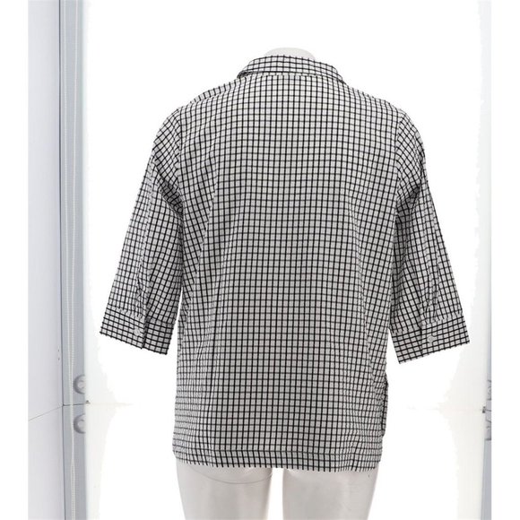 NWT JOAN RIVERS TEXTURED BUTTON FRONT SHIRT W/SIDE BUTTONS WHITE/BLACK XS, XXS - Picture 5 of 14